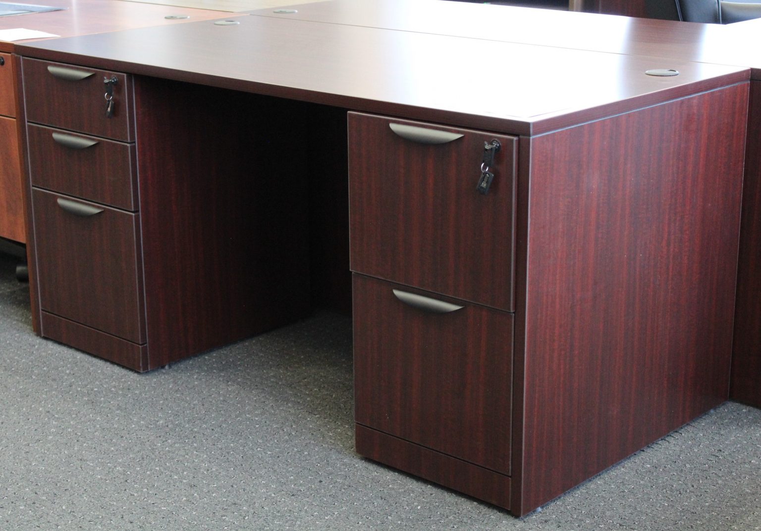 Performance Furnishings 30" x 60" Double Pedestal Desk, Mahogany