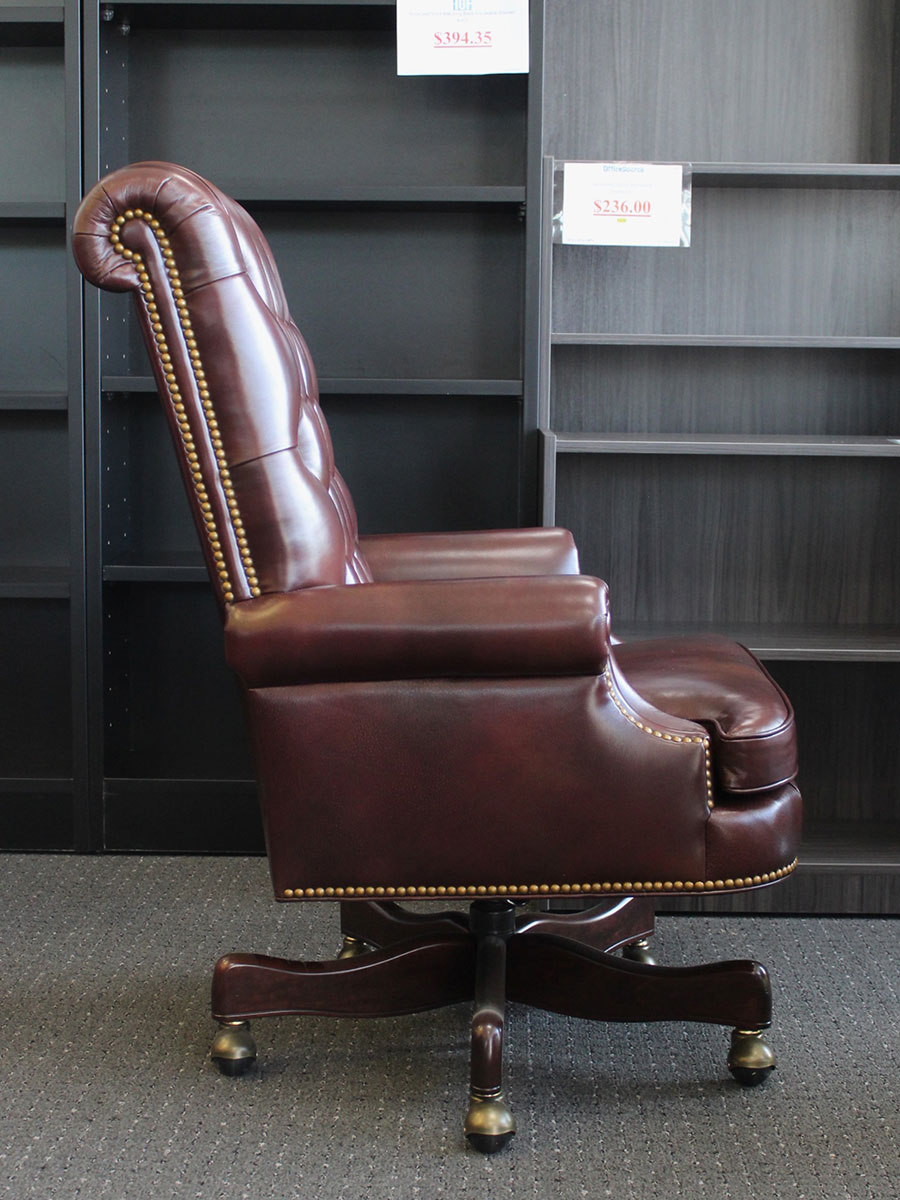 Hancock Moore Berwind Full Grain Leather Swivel Tilt Executive Chair with Fixed Arms Wooden Base Document Saddle Laber s Furniture